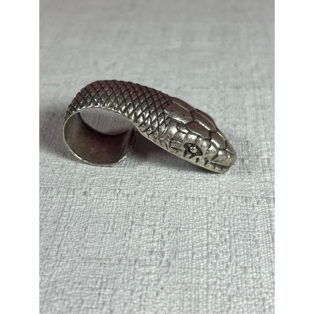 Vintage Silver Tone Snake Ring Textured Serpent Statement Jewelry Gothic Boho